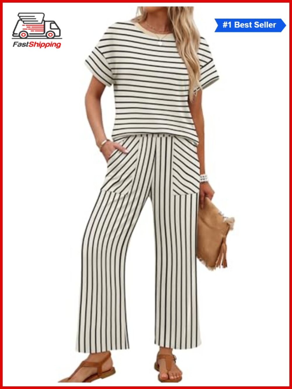 ✨ Two Piece Set Womens Cap Sleeve Top Wide Leg Pants Lounge Travel Vacation